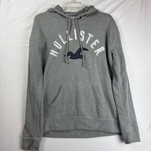 Hollister California Gray Hoodie Size L Logo Pullover Sweatshirt